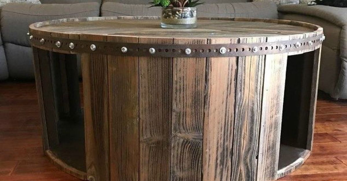 Cable Spool & Reclaimed Fence Wood Coffee Table