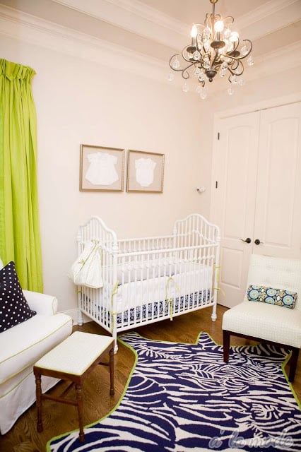 Beautiful Green, Navy And White Nursery Design